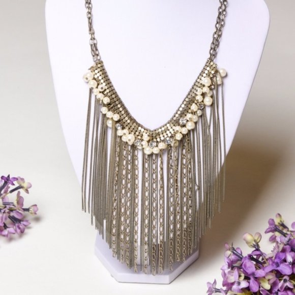 Boho Vintage Long Metal Fringe Statement Necklace - Picture 2 of 3
